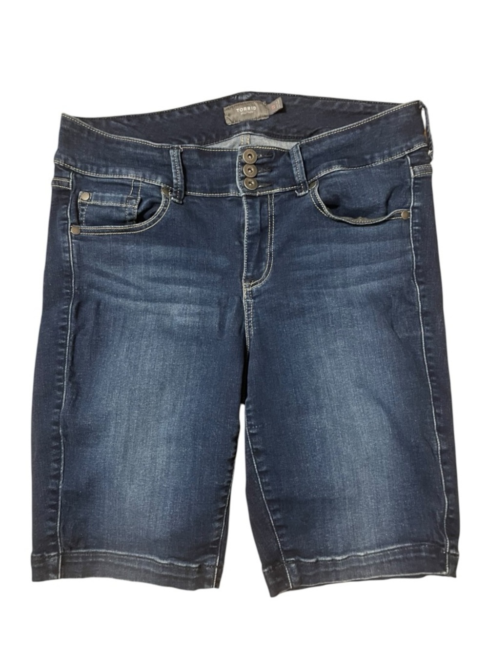 Torrid Women’s - Size 12 - Dark Wash Denim Bermuda Shorts - 3 Button - Stretch